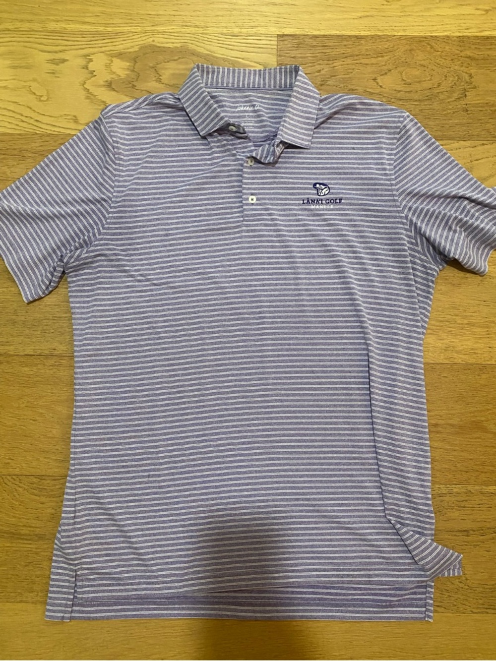 Johnnie O Men's Striped Golf Lānaì Manele Polo Lavender & White Large GUC*